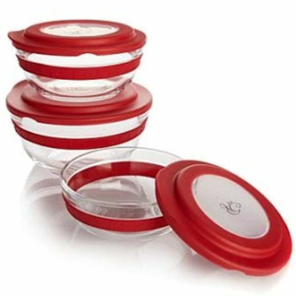 Lorena Garcia Nesting Glass Mixing & Storage Bowl Set with Lids Red